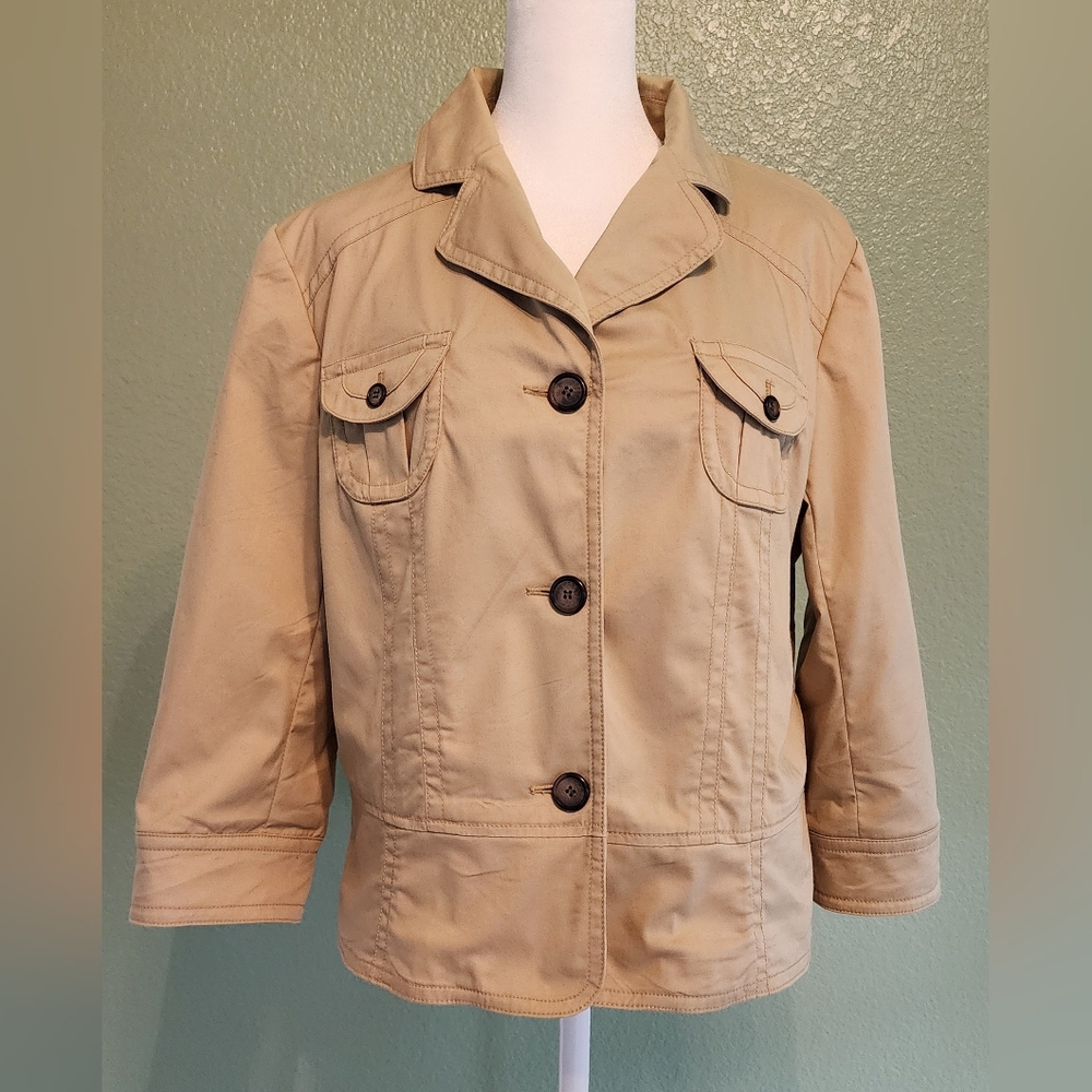 APOSTROPHE Women's Jacket Sz 14 Coat Khaki Beige, Utility, LongSleeve, Pockets
